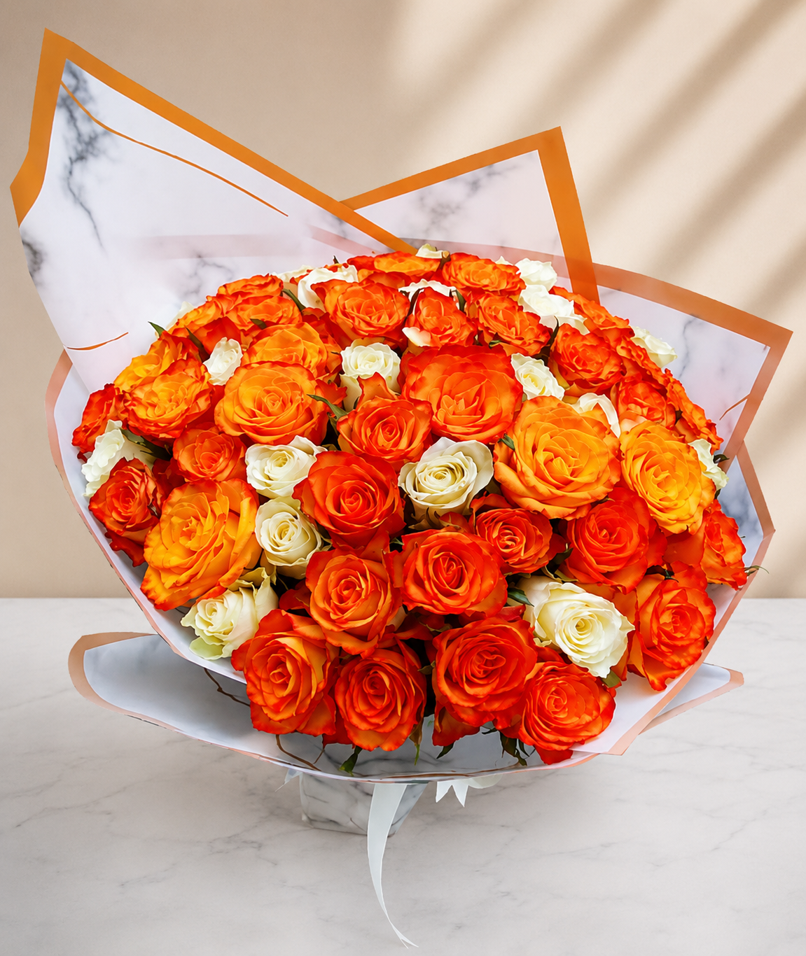 Orange & White Roses Bouquet